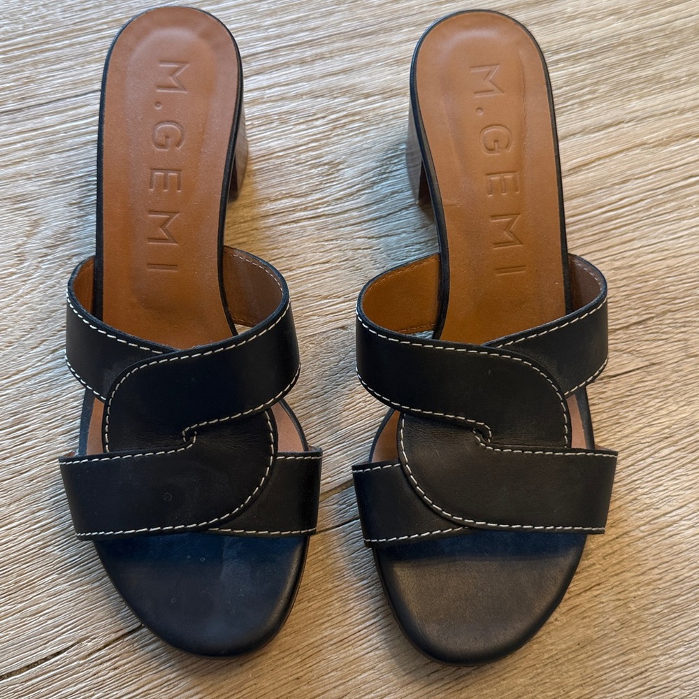 M. Gemi Black block heel slides, size 38